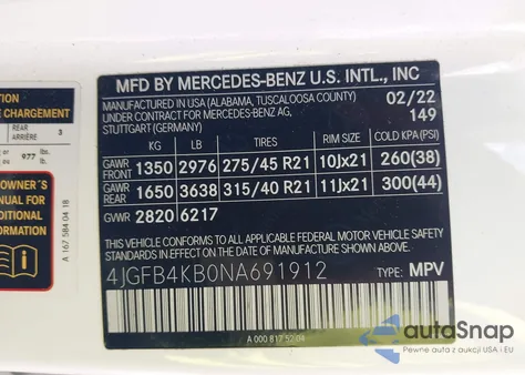 2022 Mercedes-Benz Gle 350 4Matic из США, поврежденный, VIN 4JGFB4KB0NA691912